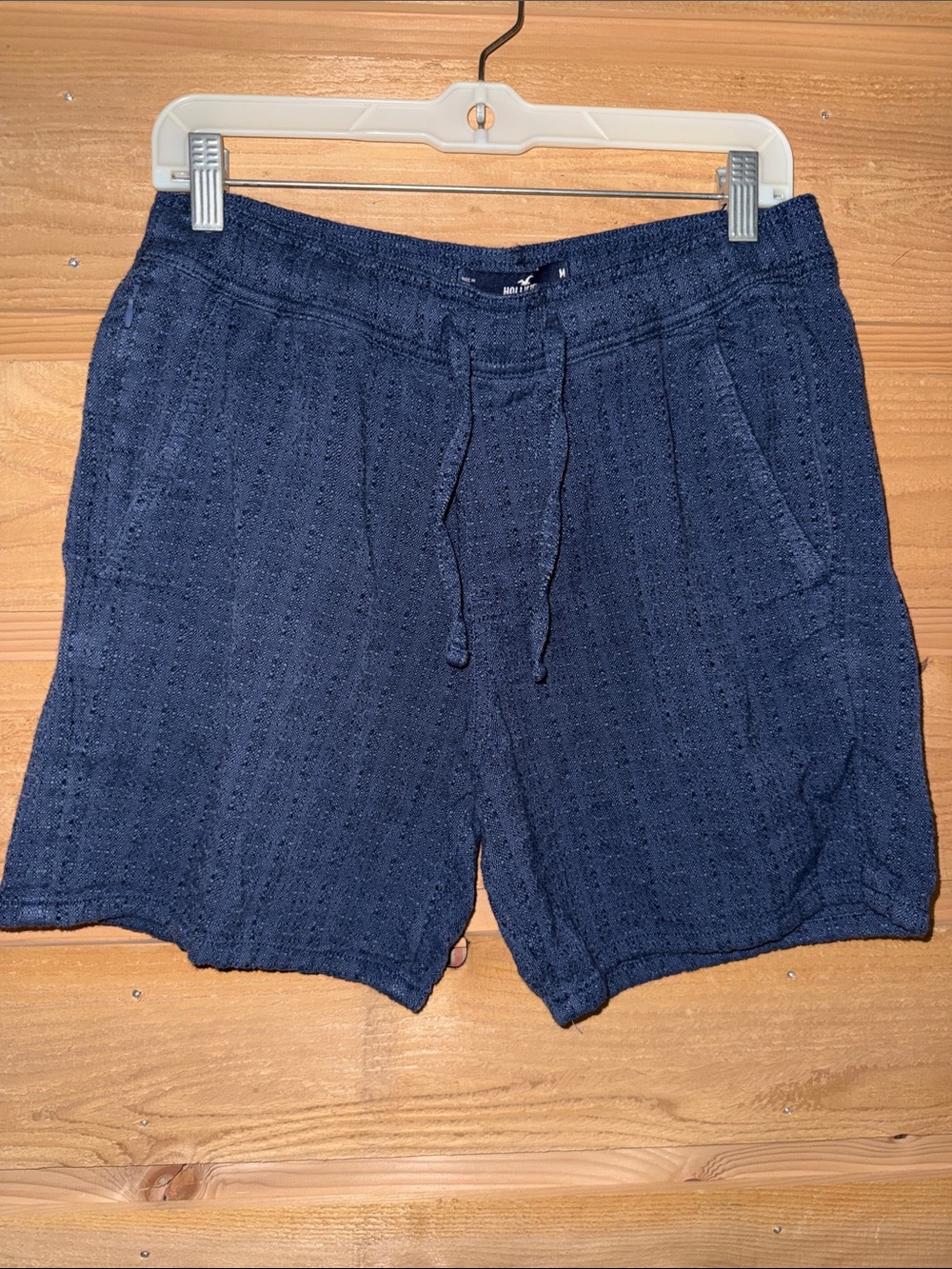 Textured cotton flat front drawstring elastic waist shorts w/ pockets men’s Med